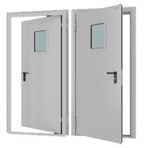 Дверь DoorHan/1080/2050/Техническая/одност./остеклен./глад./глад./RAL7035/лев./угл. рама, DTO/1080/2050/7035/L/N
