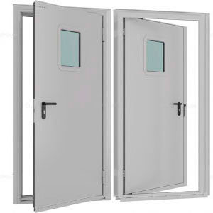 Дверь DoorHan/980/2050/Техническая/одност./остеклен./глад./глад./RAL7035/прав./угл. рама, DTO/980/2050/7035/R/N