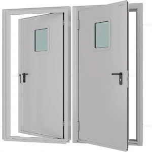 Дверь DoorHan/980/2050/Противопож.EI60/одност./остеклен./глад./глад./RAL7035/лев./угл. рама, DPO60/980/2050/7035/L/N